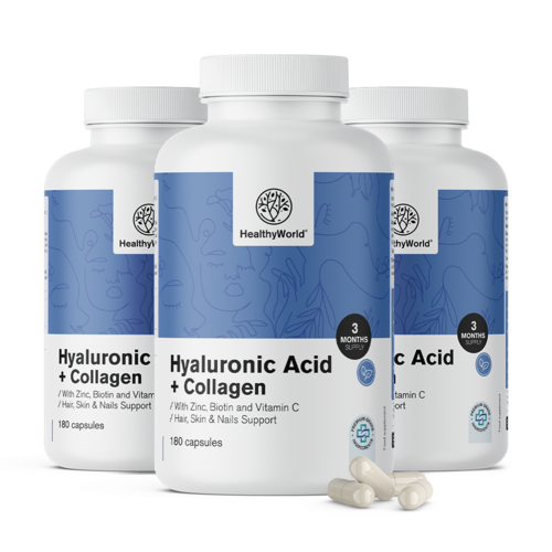 3x Complexe acide hyaluronique + collagène, ensemble 540 gélules