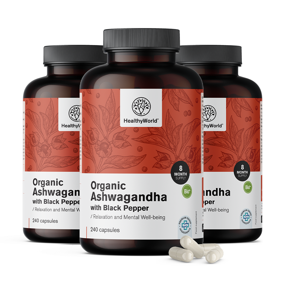 3x BIO Ashwaganda au poivre noir BIO Ashwagandha avec poivre noir.