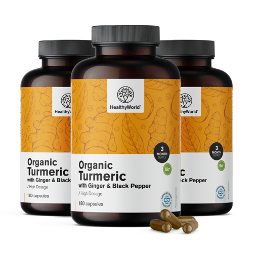 3x BIO Curcuma 1440 mg – avec gingembre et poivre noir, ensemble 540 gélules