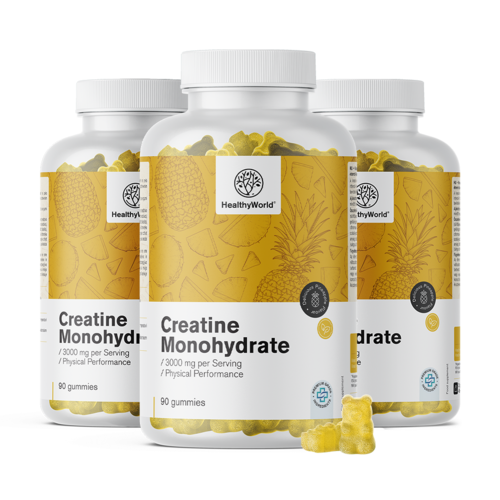 3x Créatine monohydrate 3000 mg – ananas, ensemble 270 gummies