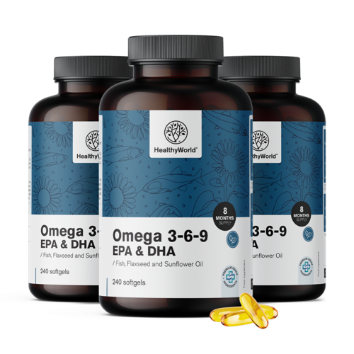 3x Oméga 3-6-9, ensemble 720 gélules molles