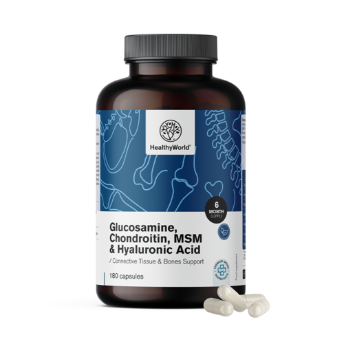 Glucosamine, chondroïtine, MSM et acide hyaluronique, 180 gélules