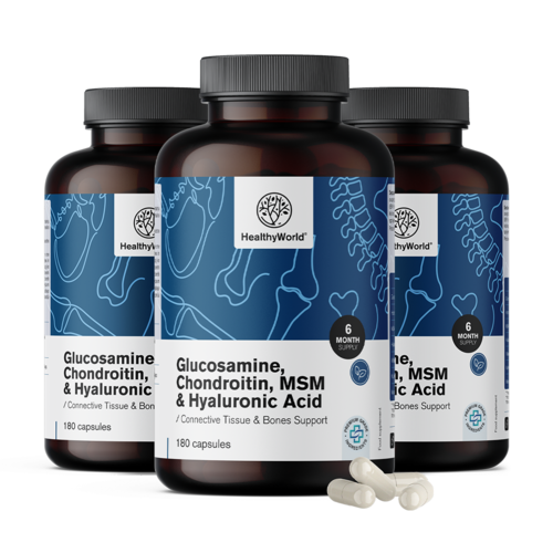 3x Glucosamine, chondroïtine, MSM et acide hyaluronique, ensemble 540 gélules