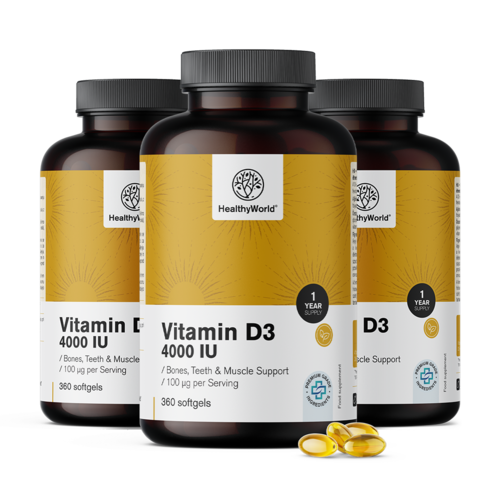 3x Vitamine D3 4000 UI, ensemble 1080 gélules molles