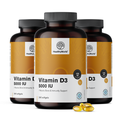 3x Vitamine D3 5000 UI, ensemble 720 gélules molles